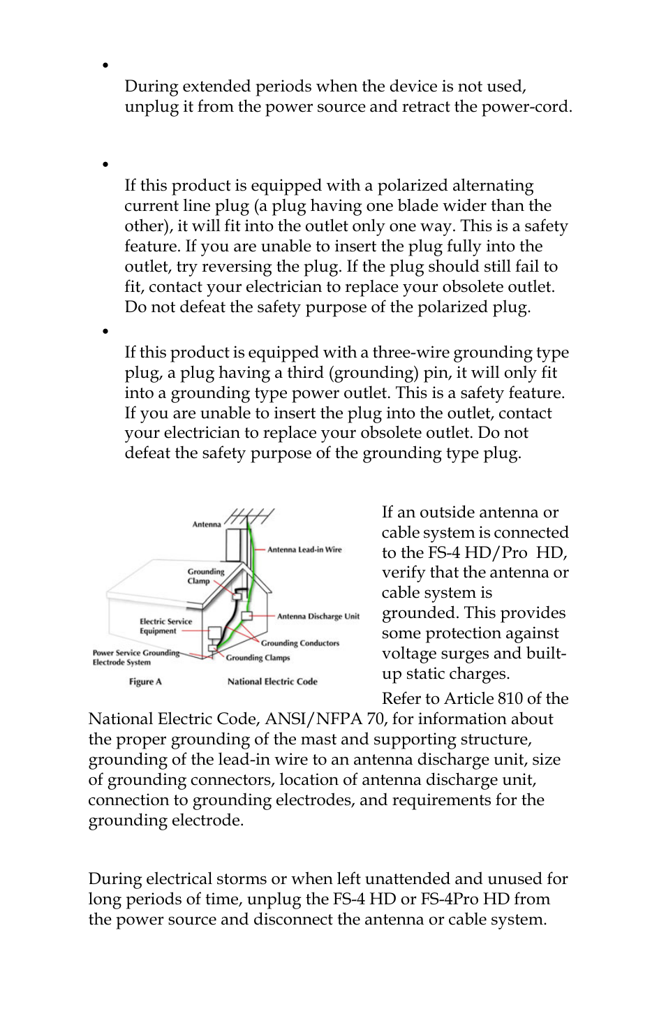 Grounding or polarization, Outdoor antenna grounding, Lightning and power surges | FOCUS Enhancements FOCUS FireStore FS-4 Pro User Manual | Page 8 / 120