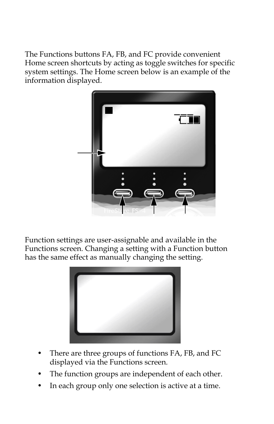 Functions screen, Functions, Screen | As the default, refer to | FOCUS Enhancements FOCUS FireStore FS-4 Pro User Manual | Page 88 / 120