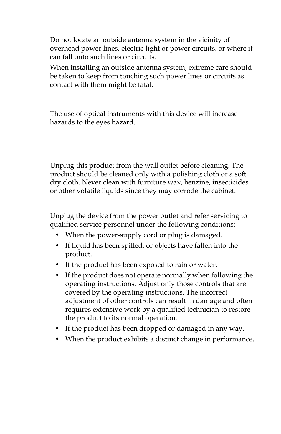 Power lines, Optical precaution, Maintenance and moving cleaning | Servicing | FOCUS Enhancements FOCUS FireStore FS-4 Pro User Manual | Page 9 / 120