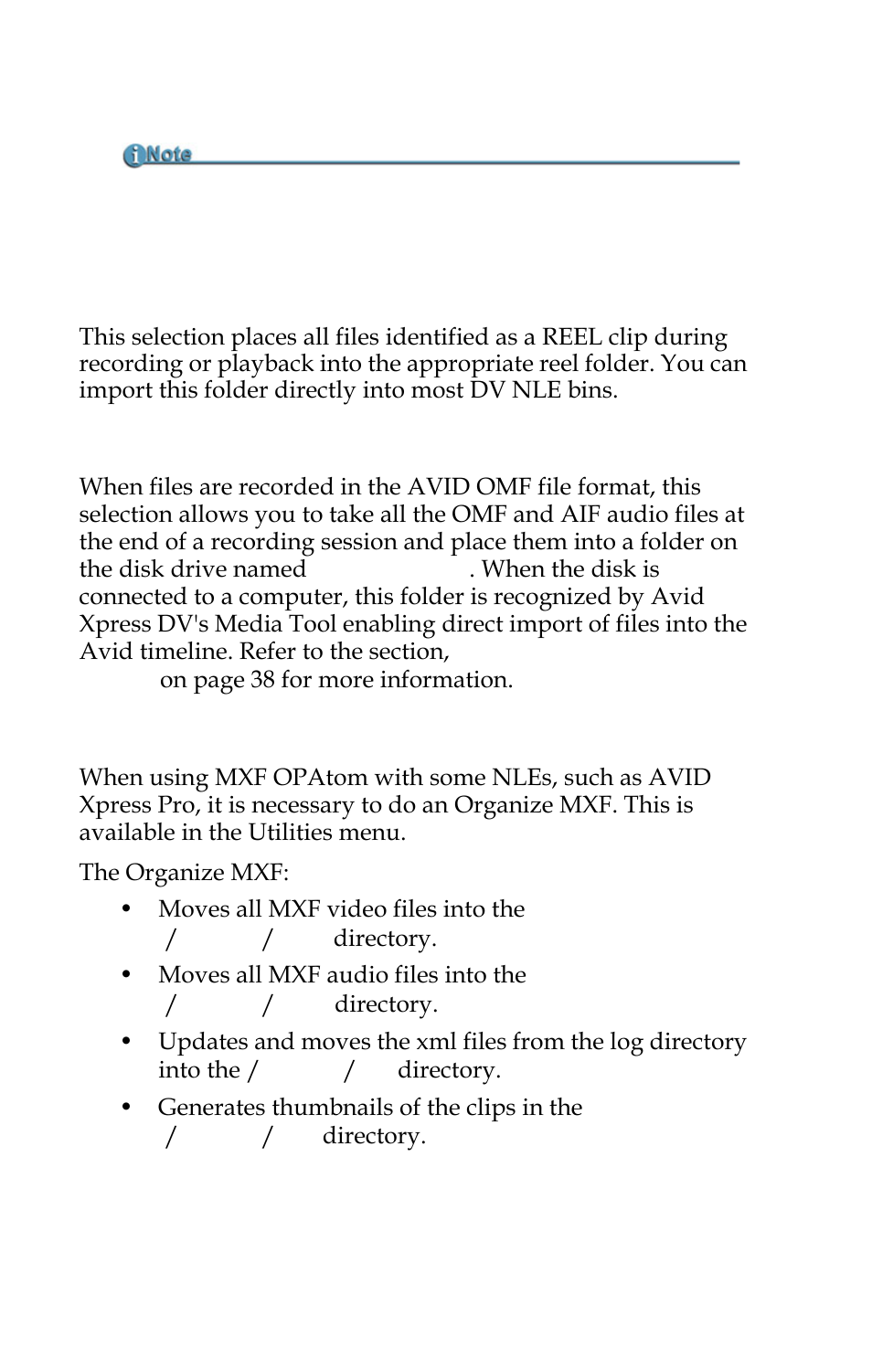Organize reel fs-4pro hd only, Organize omf fs-4pro hd only, Organize mxf fs-4pro hd only | Organize reel, Organize omf, Organize mxf | FOCUS Enhancements FOCUS FireStore FS-4 Pro User Manual | Page 94 / 120
