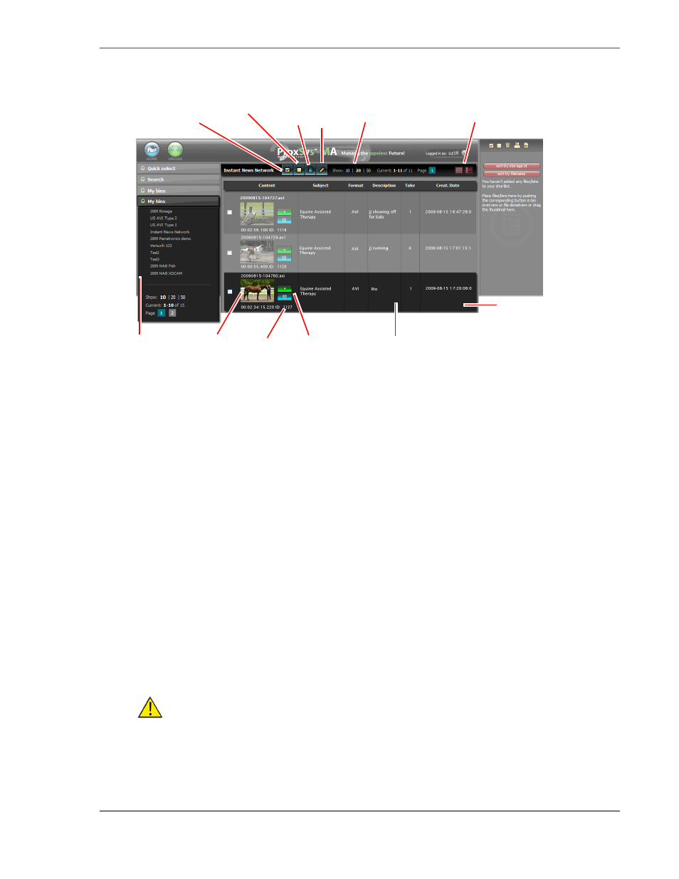My bins, Display layout, Content list functions | FOCUS Enhancements MANL-1161-04 User Manual | Page 39 / 80
