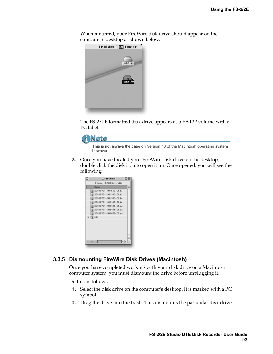 5 dismounting firewire disk drives (macintosh), Dismounting firewire disk drives (macintosh) | FOCUS Enhancements FS-2 User Manual | Page 113 / 146