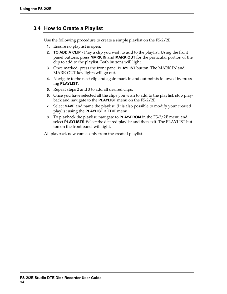 4 how to create a playlist, How to create a playlist | FOCUS Enhancements FS-2 User Manual | Page 114 / 146