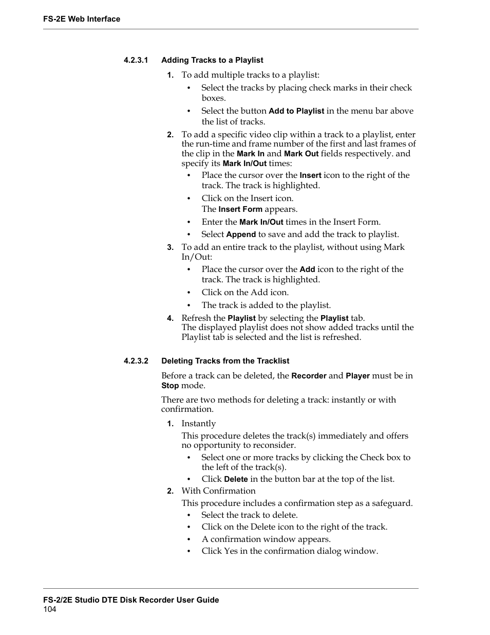 1 adding tracks to a playlist, 2 deleting tracks from the tracklist, Adding tracks to a playlist | Deleting tracks from the tracklist | FOCUS Enhancements FS-2 User Manual | Page 124 / 146