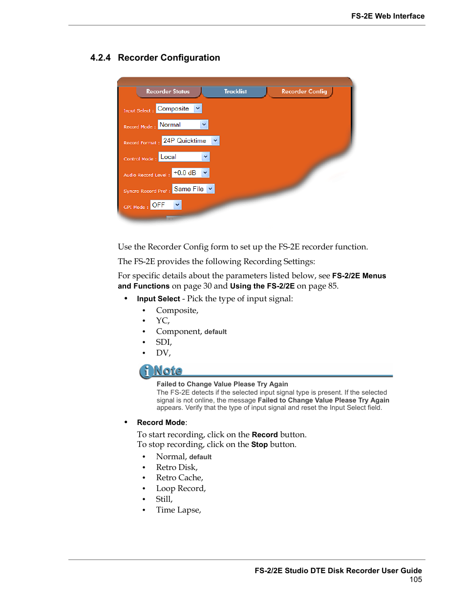 4 recorder configuration, Recorder configuration, Refer to | FOCUS Enhancements FS-2 User Manual | Page 125 / 146
