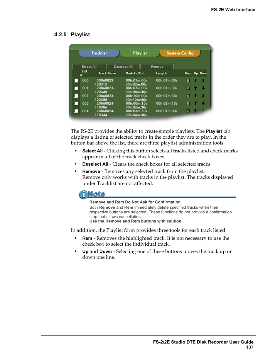 5 playlist, Playlist | FOCUS Enhancements FS-2 User Manual | Page 127 / 146