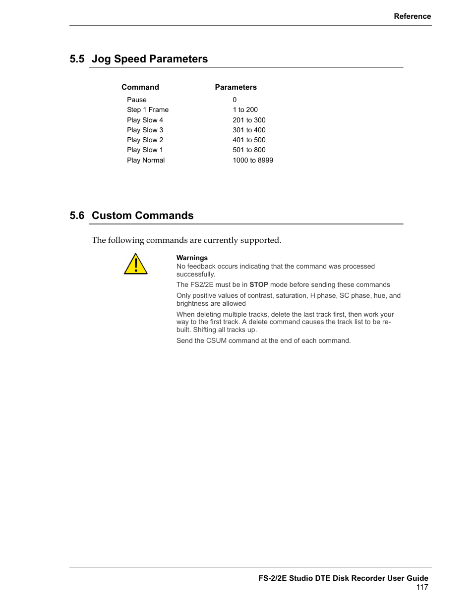 5 jog speed parameters, 6 custom commands, Jog speed parameters | Custom commands, 5 jog speed parameters 5.6 custom commands | FOCUS Enhancements FS-2 User Manual | Page 137 / 146
