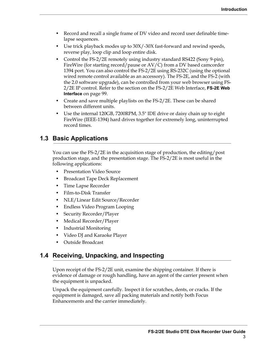 3 basic applications, 4 receiving, unpacking, and inspecting, Basic applications | Receiving, unpacking, and inspecting | FOCUS Enhancements FS-2 User Manual | Page 23 / 146