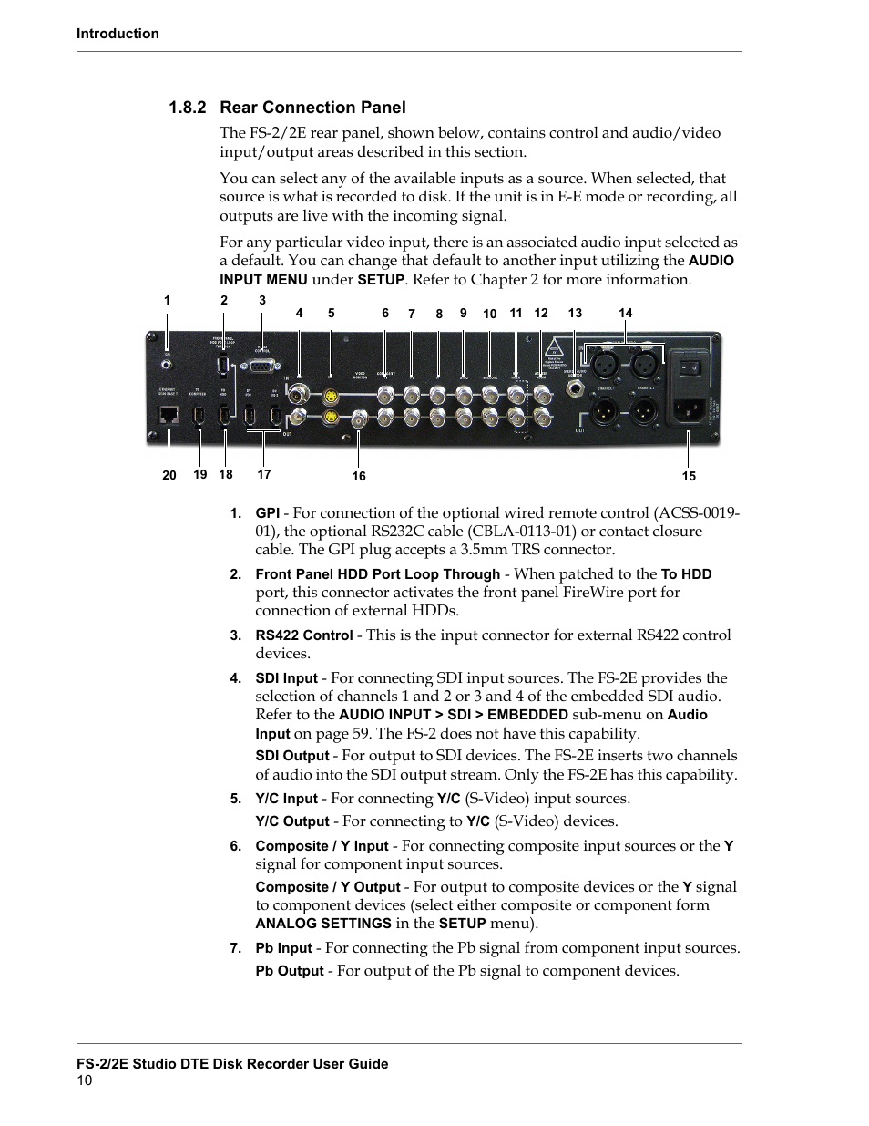 2 rear connection panel, Rear connection panel | FOCUS Enhancements FS-2 User Manual | Page 30 / 146