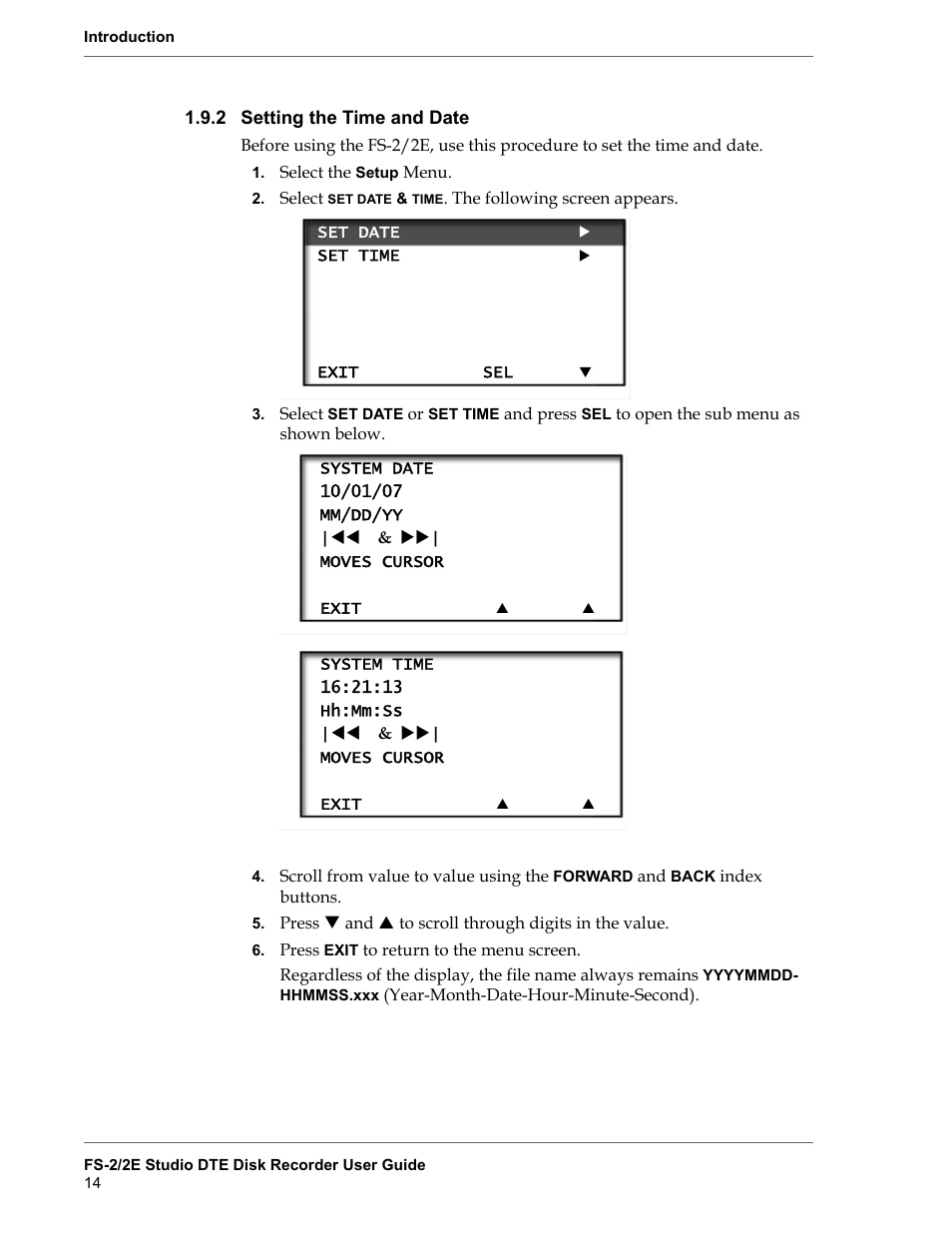 2 setting the time and date, Setting the time and date | FOCUS Enhancements FS-2 User Manual | Page 34 / 146