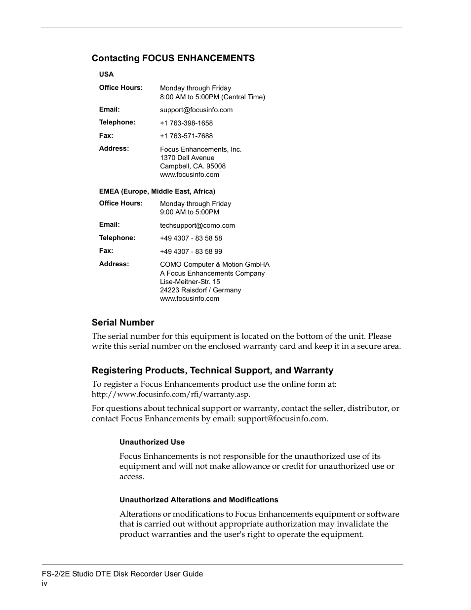 FOCUS Enhancements FS-2 User Manual | Page 4 / 146