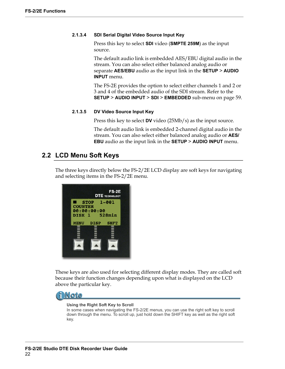 4 sdi serial digital video source input key, 5 dv video source input key, 2 lcd menu soft keys | Sdi serial digital video source input key, Dv video source input key, Lcd menu soft keys | FOCUS Enhancements FS-2 User Manual | Page 42 / 146