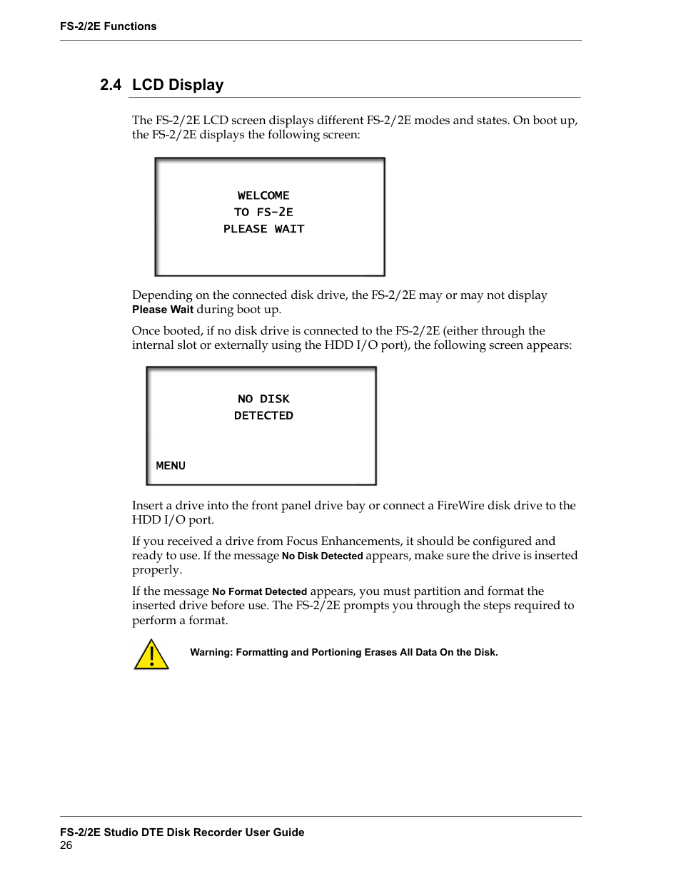 4 lcd display, Lcd display | FOCUS Enhancements FS-2 User Manual | Page 46 / 146