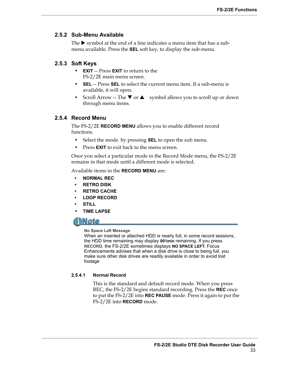 2 sub-menu available, 3 soft keys, 4 record menu | 1 normal record, Sub-menu available, Soft keys, Record menu, Normal record | FOCUS Enhancements FS-2 User Manual | Page 53 / 146