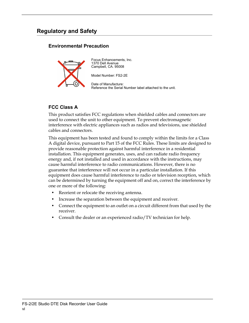 Regulatory and safety | FOCUS Enhancements FS-2 User Manual | Page 6 / 146