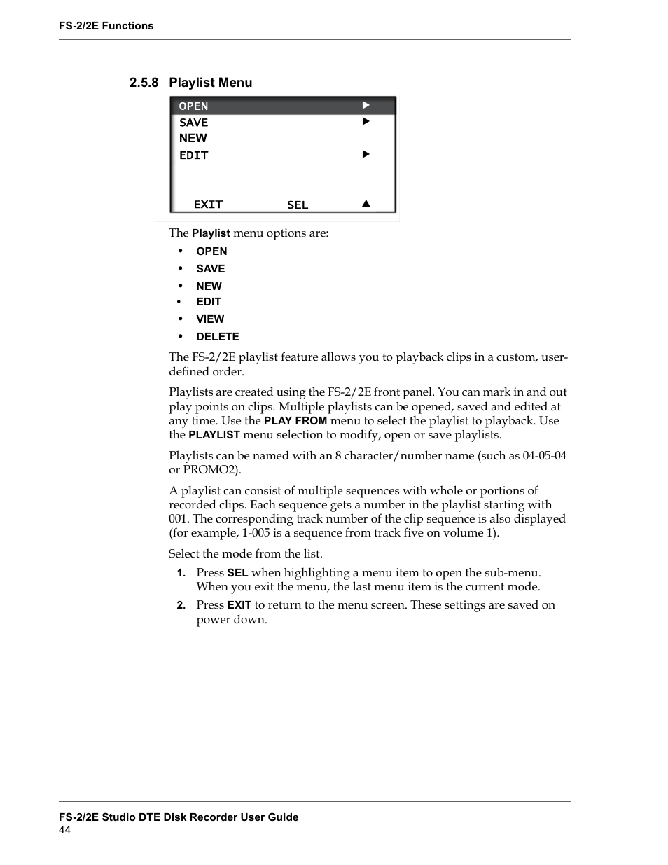 8 playlist menu, Playlist menu | FOCUS Enhancements FS-2 User Manual | Page 64 / 146