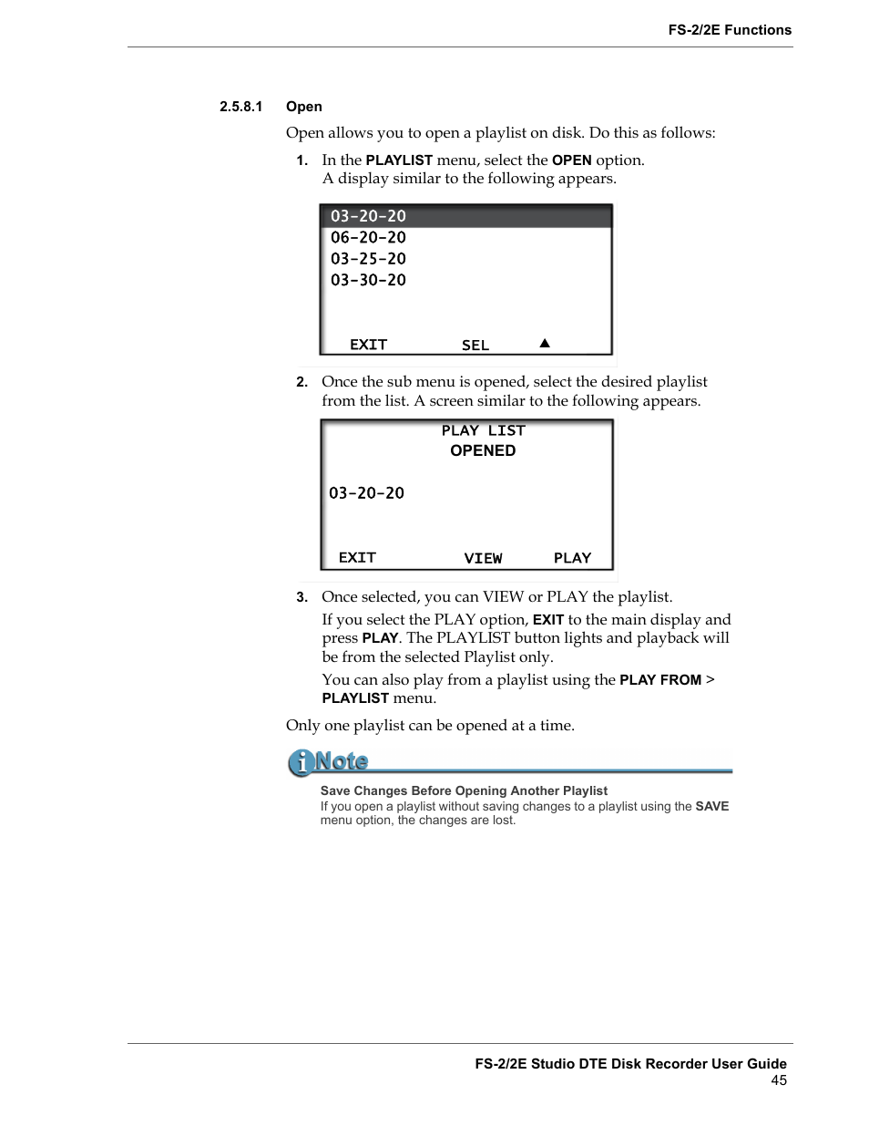 1 open, Open | FOCUS Enhancements FS-2 User Manual | Page 65 / 146