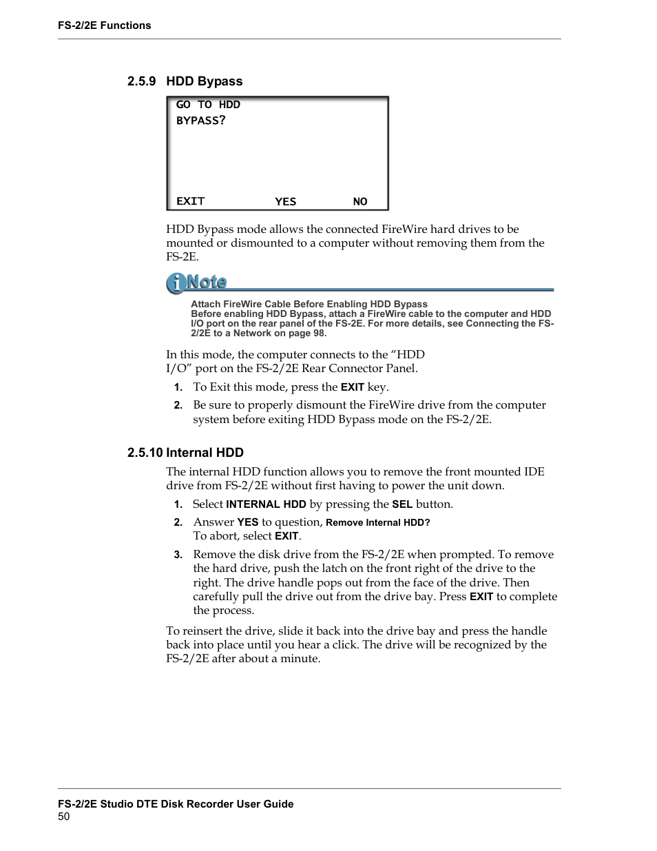 9 hdd bypass, 10 internal hdd, Hdd bypass | Internal hdd | FOCUS Enhancements FS-2 User Manual | Page 70 / 146