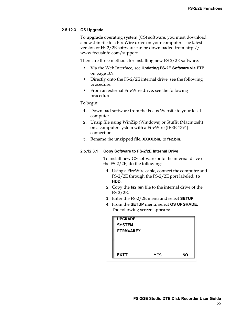 3 os upgrade, Os upgrade, Copy software to fs-2/2e internal drive | FOCUS Enhancements FS-2 User Manual | Page 75 / 146