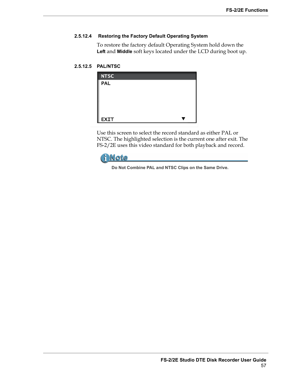 4 restoring the factory default operating system, 5 pal/ntsc, Restoring the factory default operating system | Pal/ntsc | FOCUS Enhancements FS-2 User Manual | Page 77 / 146