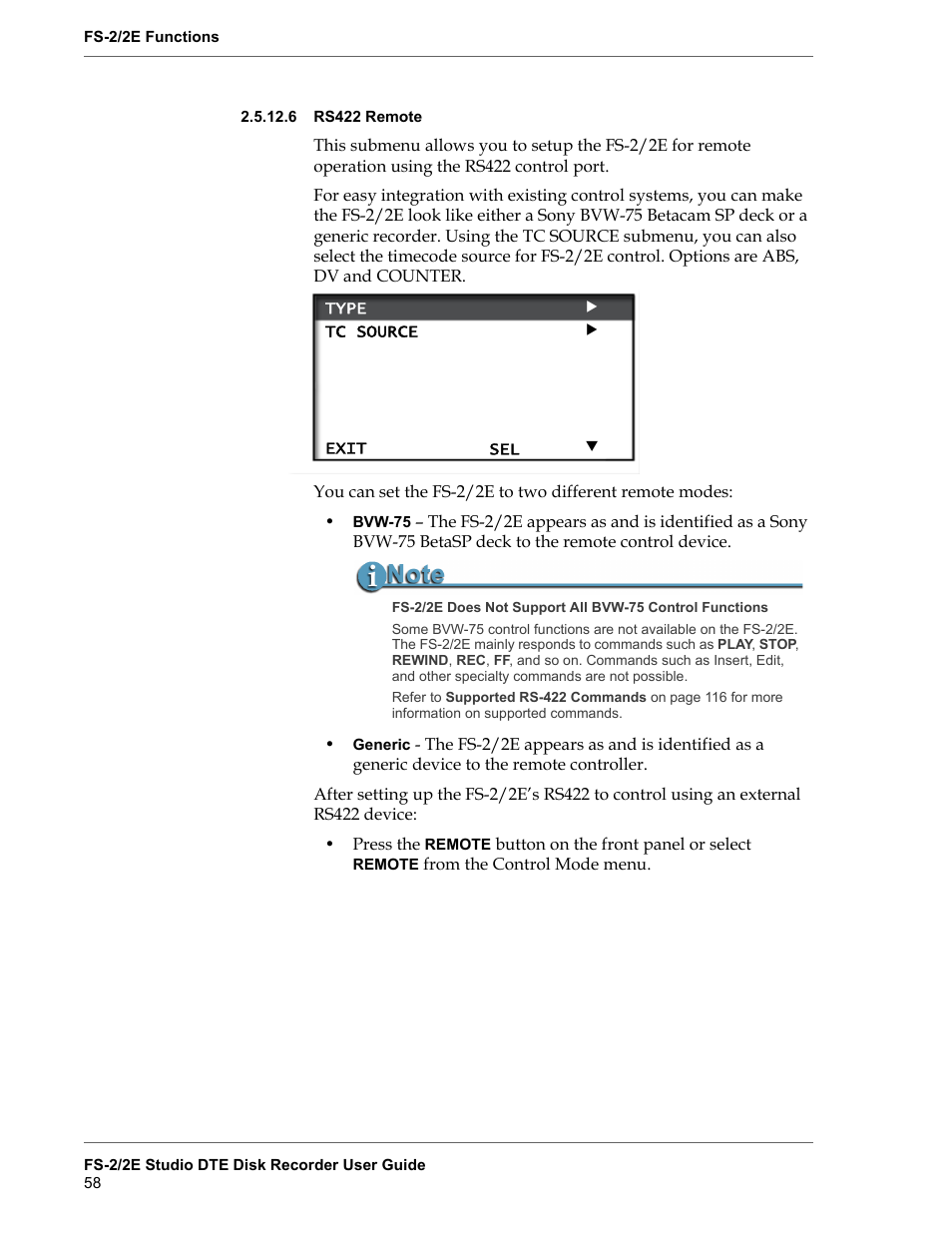 6 rs422 remote, Rs422 remote | FOCUS Enhancements FS-2 User Manual | Page 78 / 146