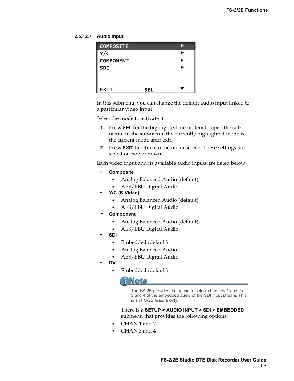 7 audio input, Audio input, Audio | Input | FOCUS Enhancements FS-2 User Manual | Page 79 / 146
