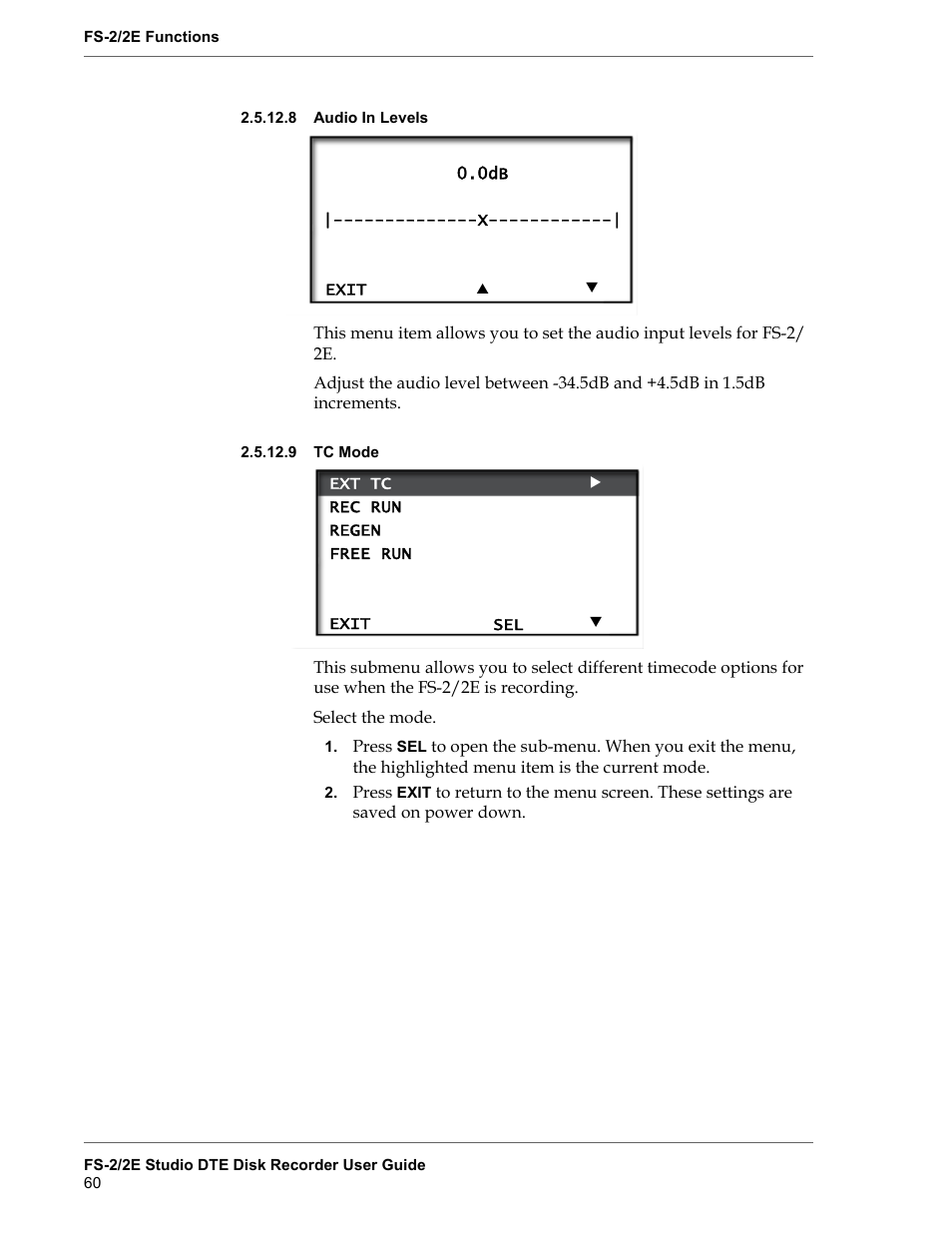 8 audio in levels, 9 tc mode, Audio in levels | Tc mode | FOCUS Enhancements FS-2 User Manual | Page 80 / 146