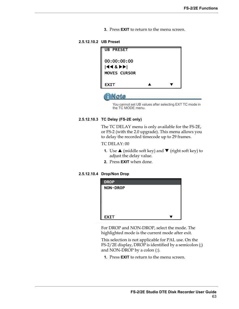 Ub preset, Tc delay (fs-2e only), Drop/non drop | FOCUS Enhancements FS-2 User Manual | Page 83 / 146