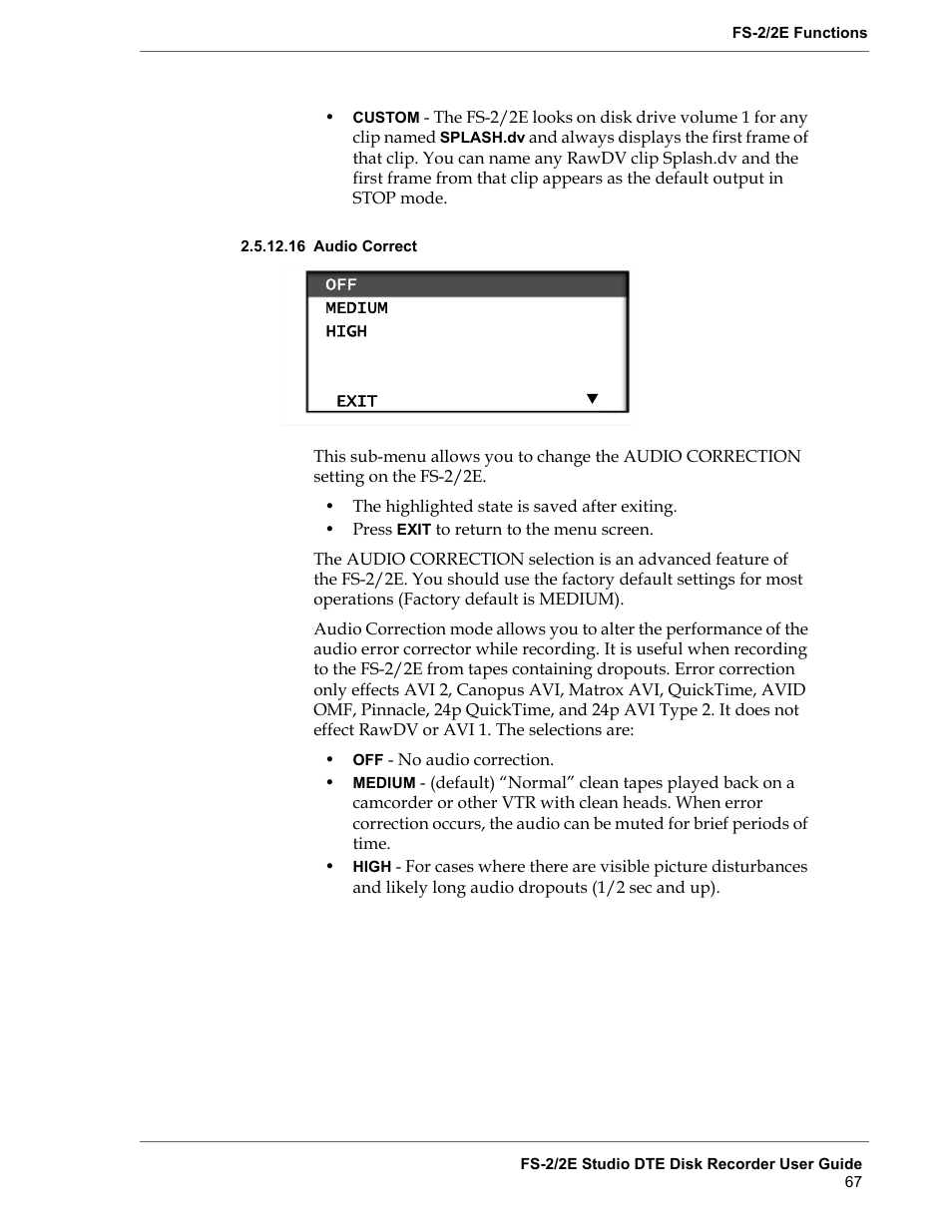 16 audio correct, Audio correct | FOCUS Enhancements FS-2 User Manual | Page 87 / 146