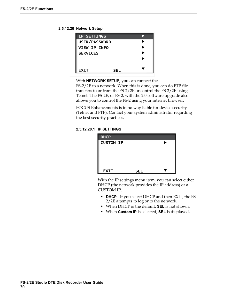 20 network setup, Network setup, Ip settings | FOCUS Enhancements FS-2 User Manual | Page 90 / 146