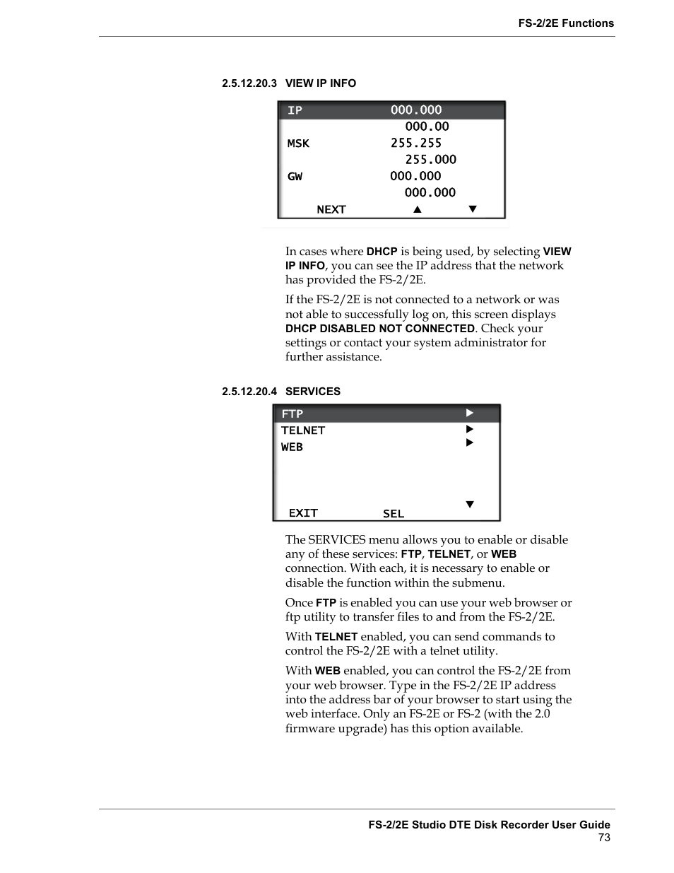 View ip info, Services 73 | FOCUS Enhancements FS-2 User Manual | Page 93 / 146