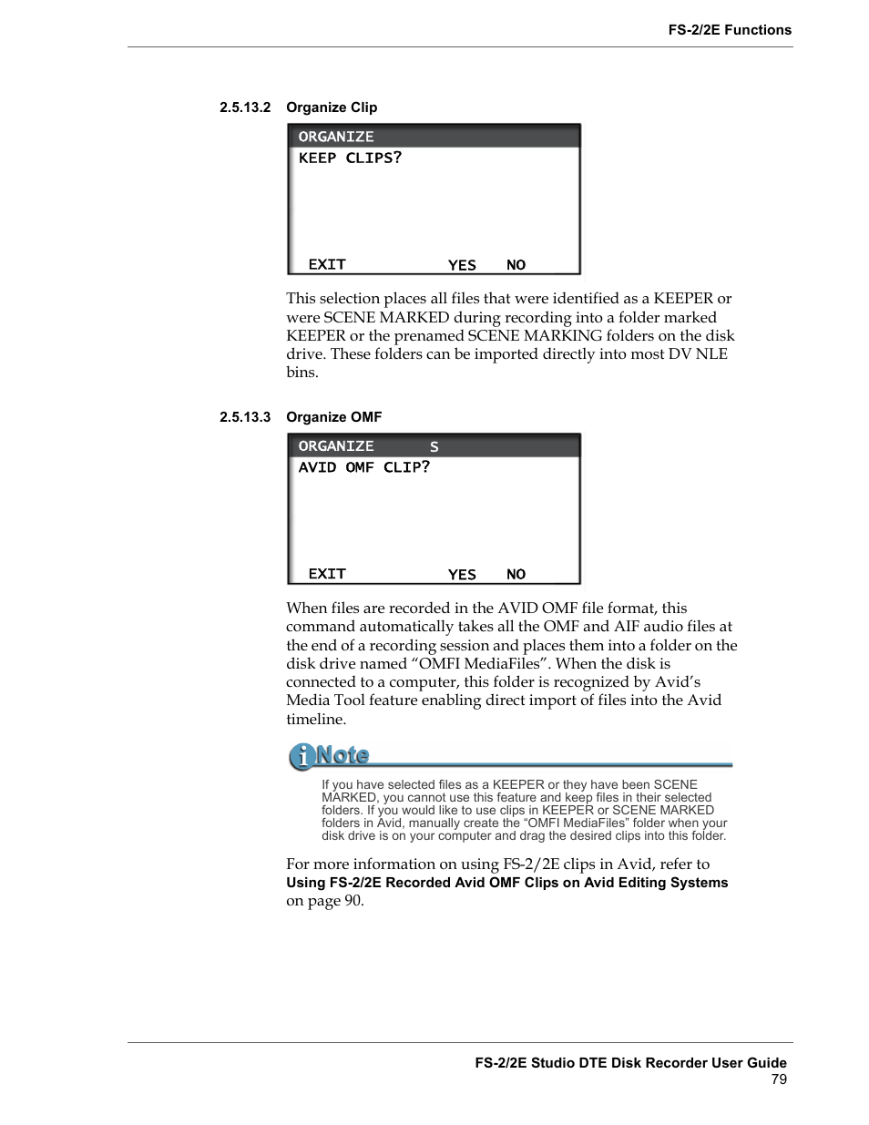 2 organize clip, 3 organize omf, Organize clip | Organize omf | FOCUS Enhancements FS-2 User Manual | Page 99 / 146