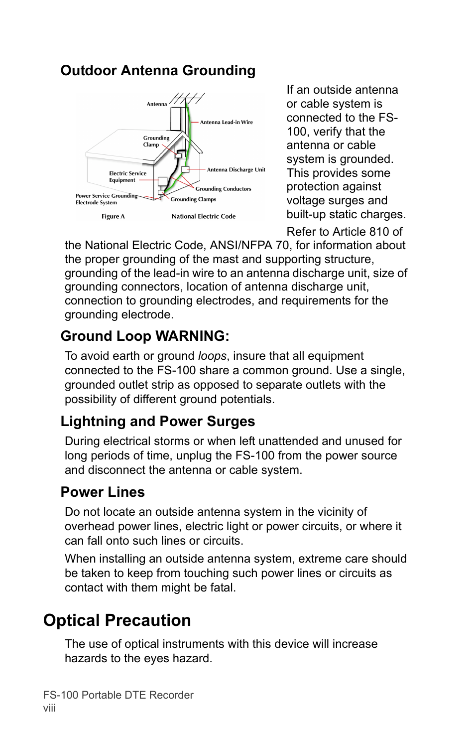 Optical precaution | FOCUS Enhancements DVCPRO/DV User Manual | Page 10 / 162
