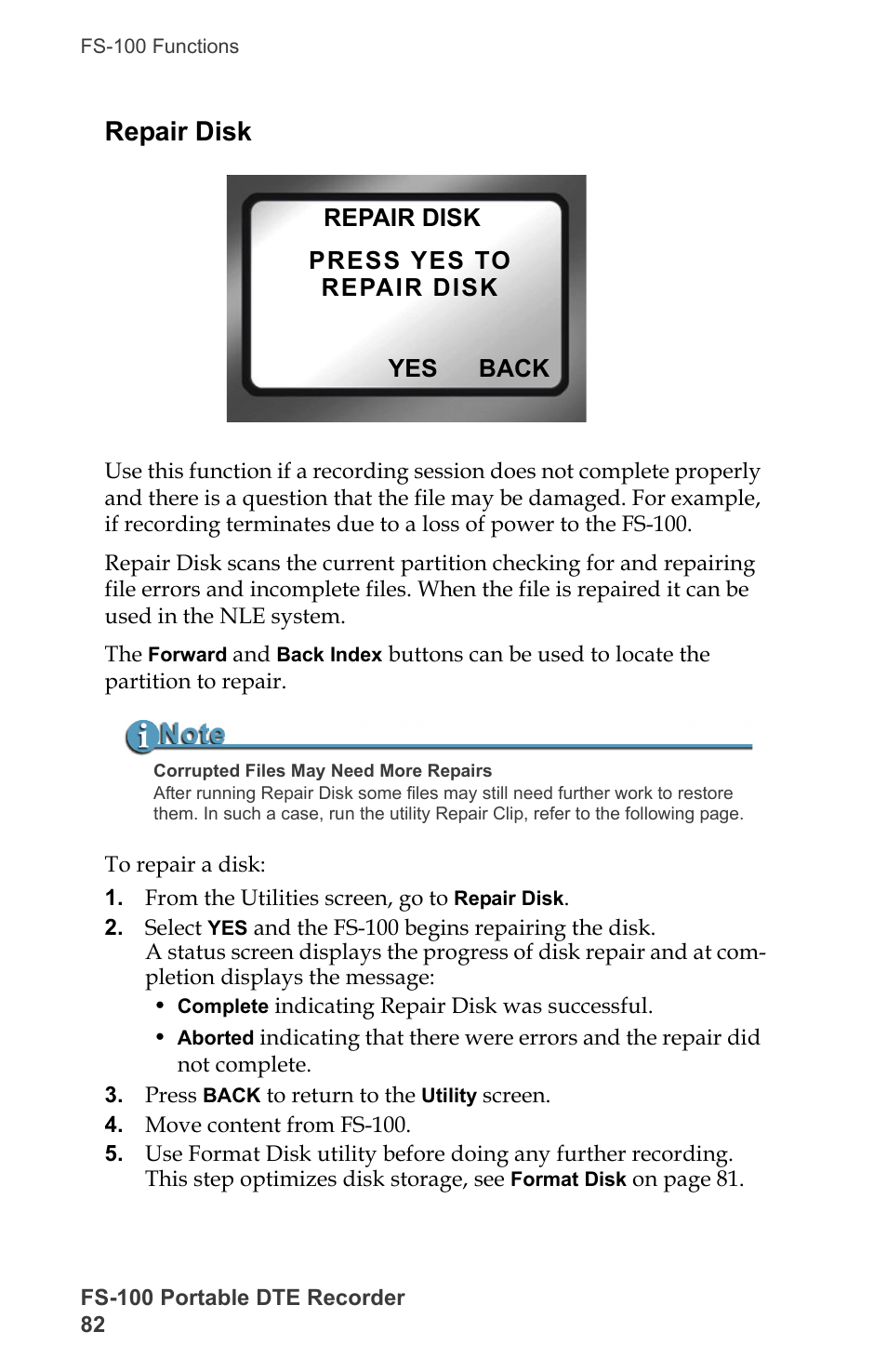 Repair disk | FOCUS Enhancements DVCPRO/DV User Manual | Page 100 / 162