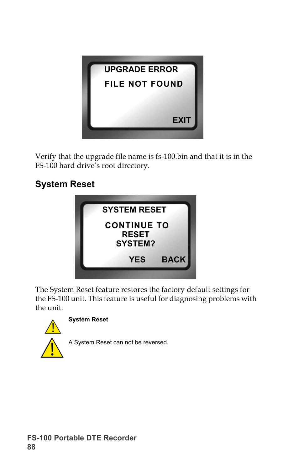 System reset | FOCUS Enhancements DVCPRO/DV User Manual | Page 106 / 162