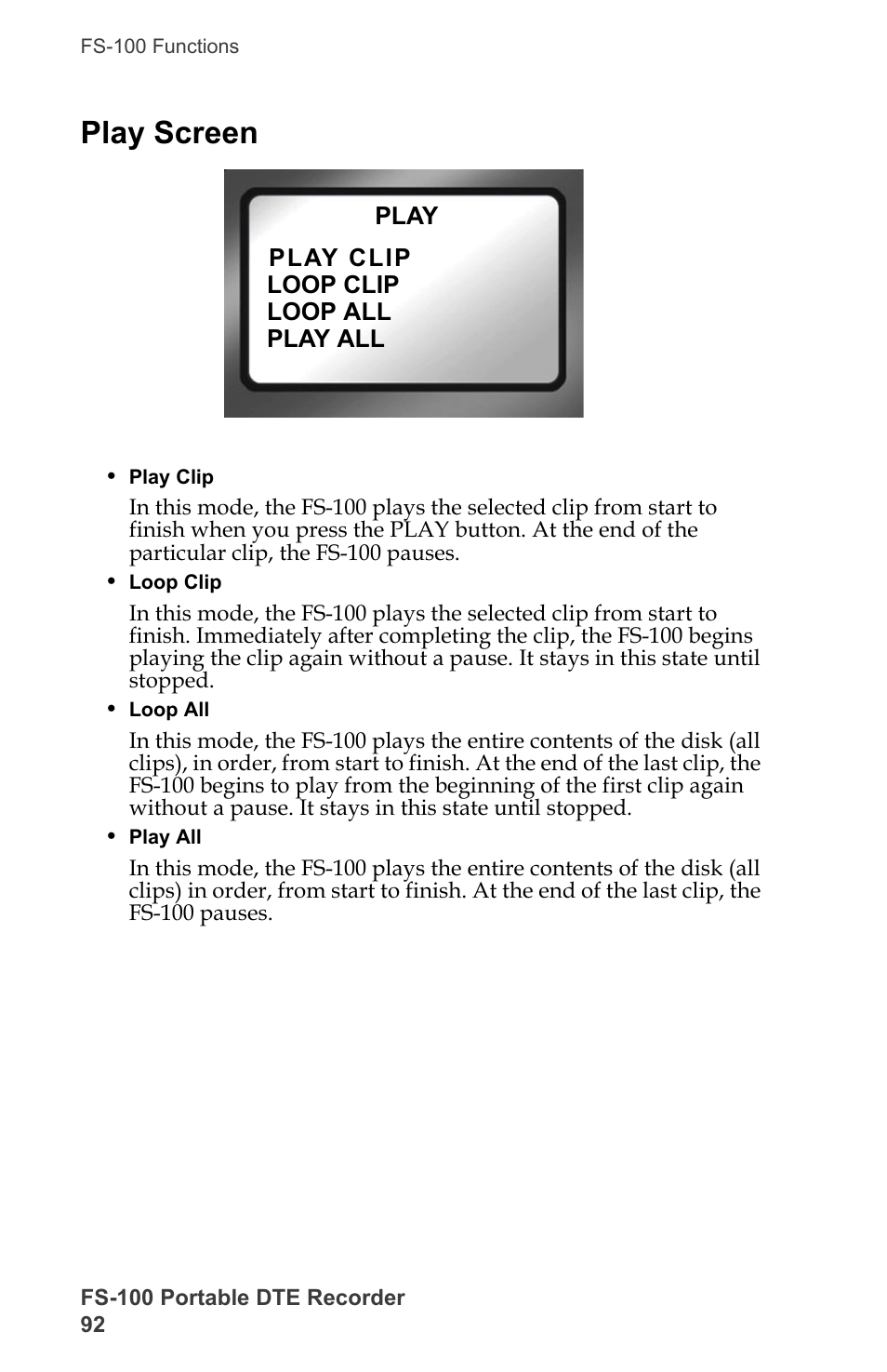 Play screen | FOCUS Enhancements DVCPRO/DV User Manual | Page 110 / 162