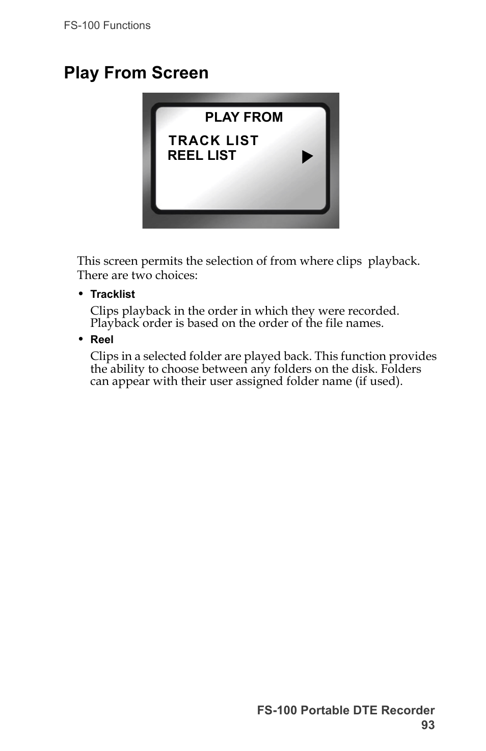 Play from screen | FOCUS Enhancements DVCPRO/DV User Manual | Page 111 / 162