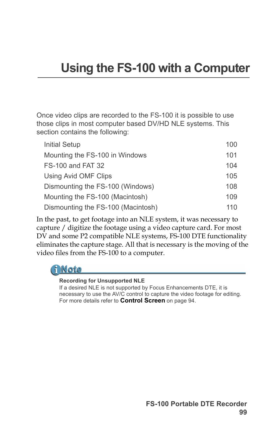 Using the fs-100 with a computer | FOCUS Enhancements DVCPRO/DV User Manual | Page 117 / 162