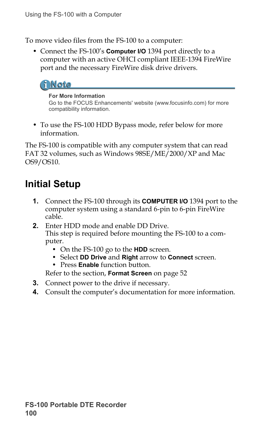 Initial setup | FOCUS Enhancements DVCPRO/DV User Manual | Page 118 / 162