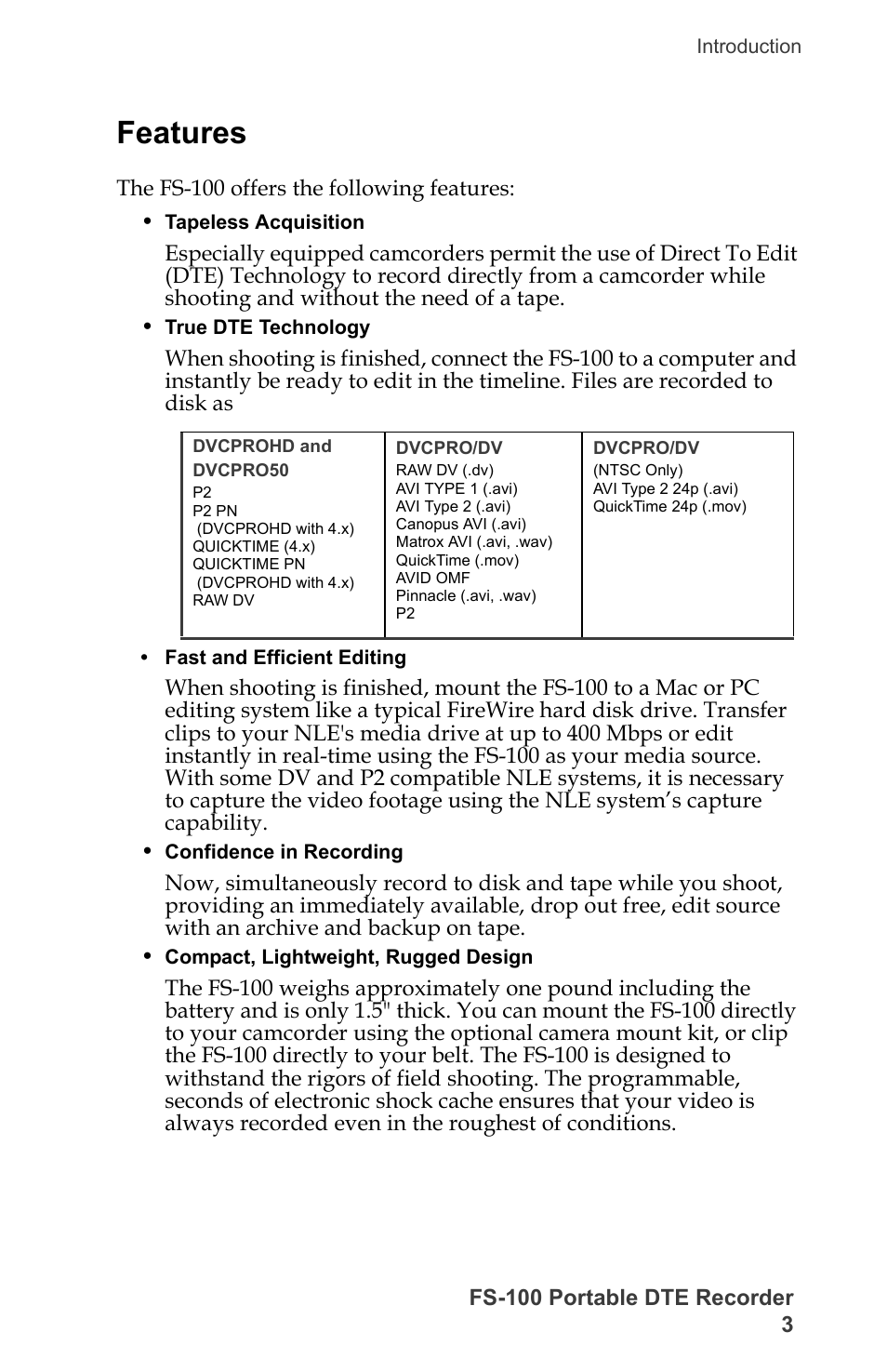 Features | FOCUS Enhancements DVCPRO/DV User Manual | Page 21 / 162