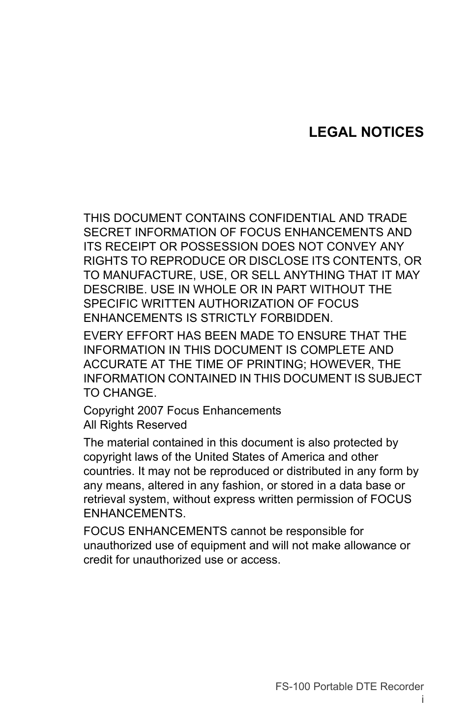Legal notices | FOCUS Enhancements DVCPRO/DV User Manual | Page 3 / 162