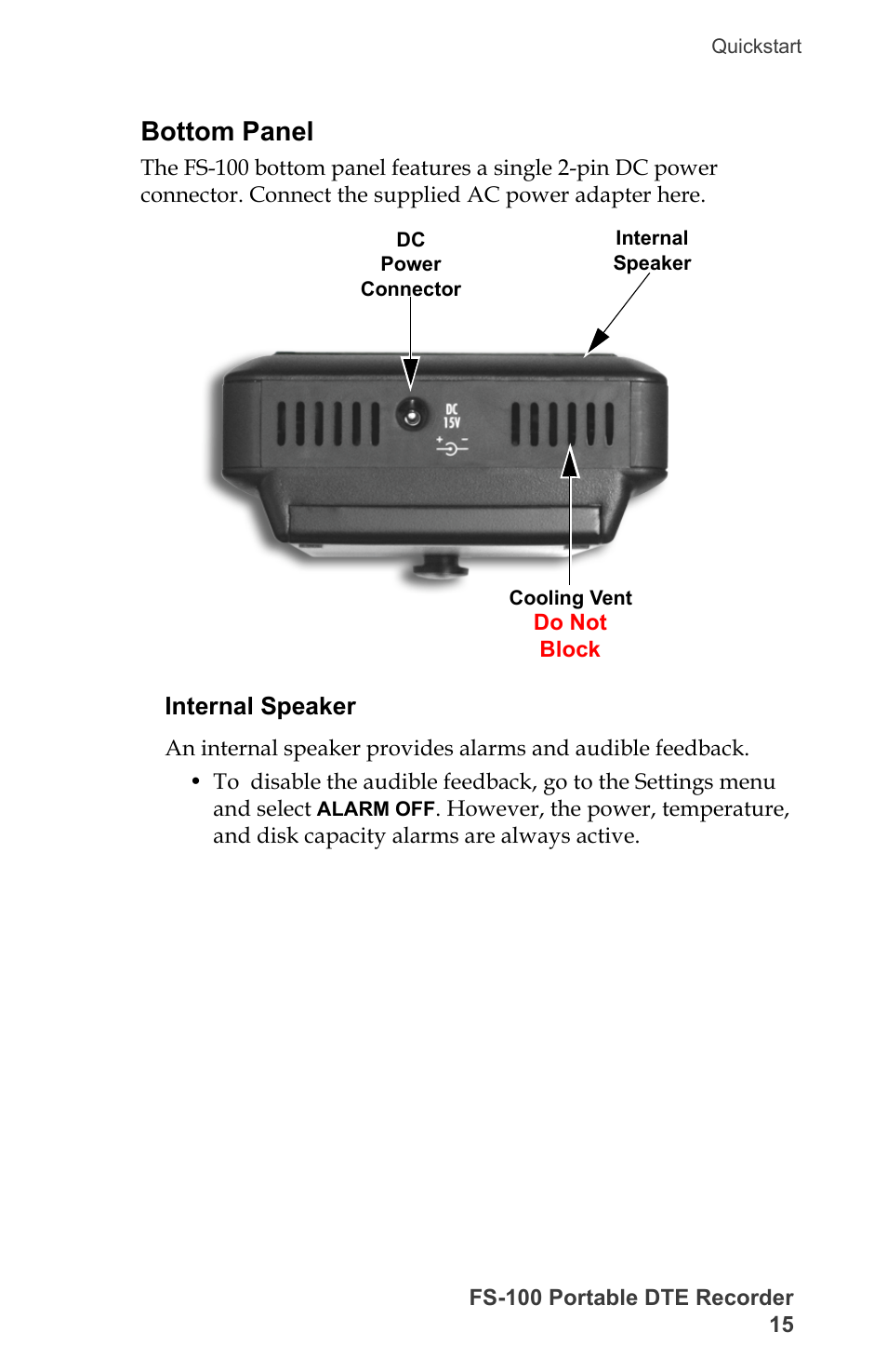 Bottom panel, Internal speaker | FOCUS Enhancements DVCPRO/DV User Manual | Page 33 / 162