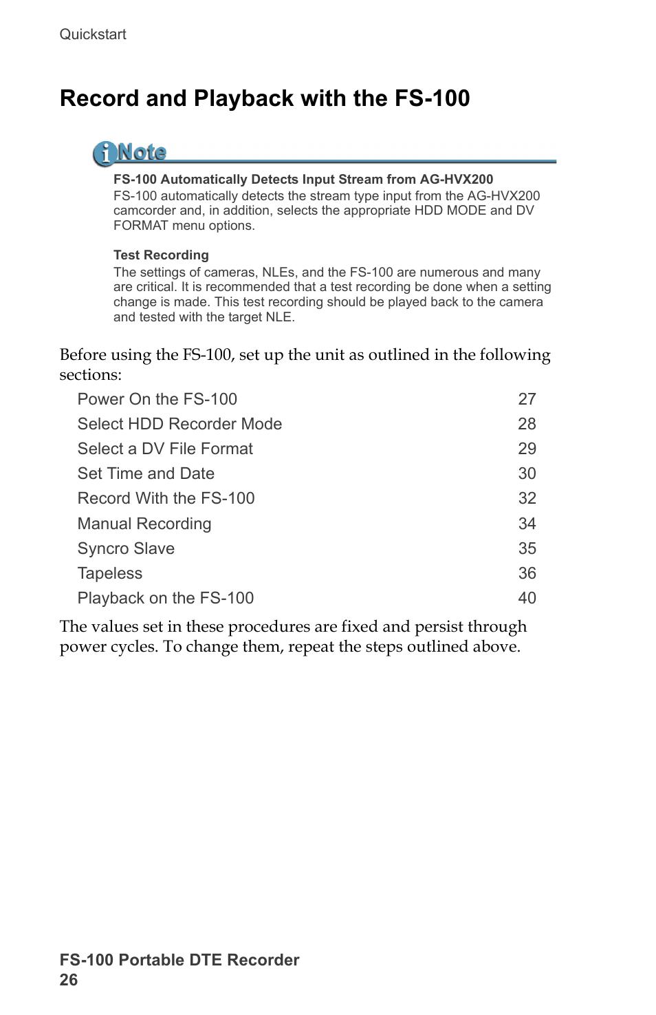 Record and playback with the fs-100 | FOCUS Enhancements DVCPRO/DV User Manual | Page 44 / 162