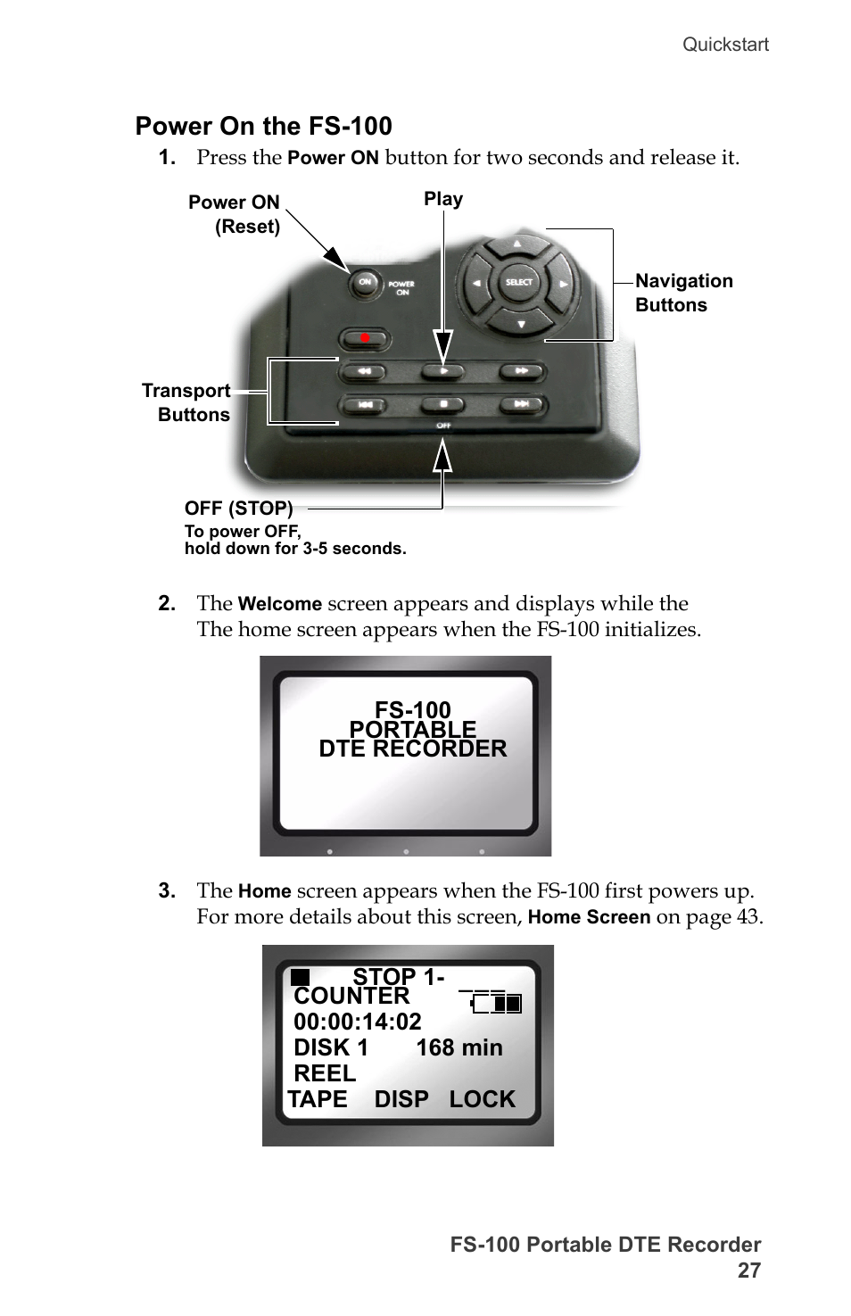Power on the fs-100 | FOCUS Enhancements DVCPRO/DV User Manual | Page 45 / 162