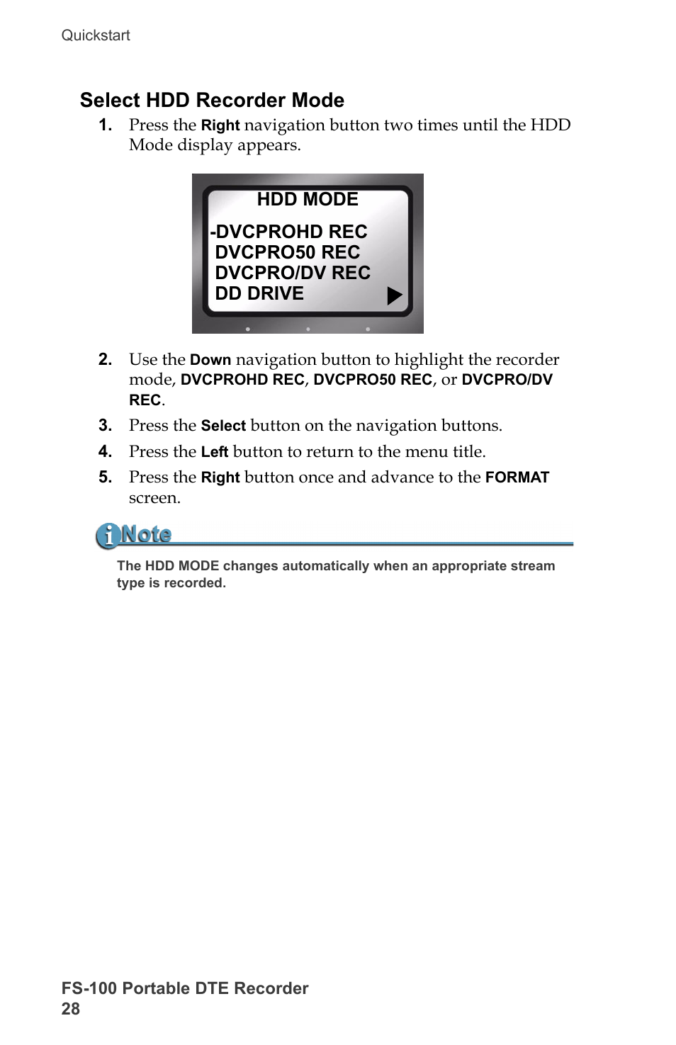 Select hdd recorder mode | FOCUS Enhancements DVCPRO/DV User Manual | Page 46 / 162