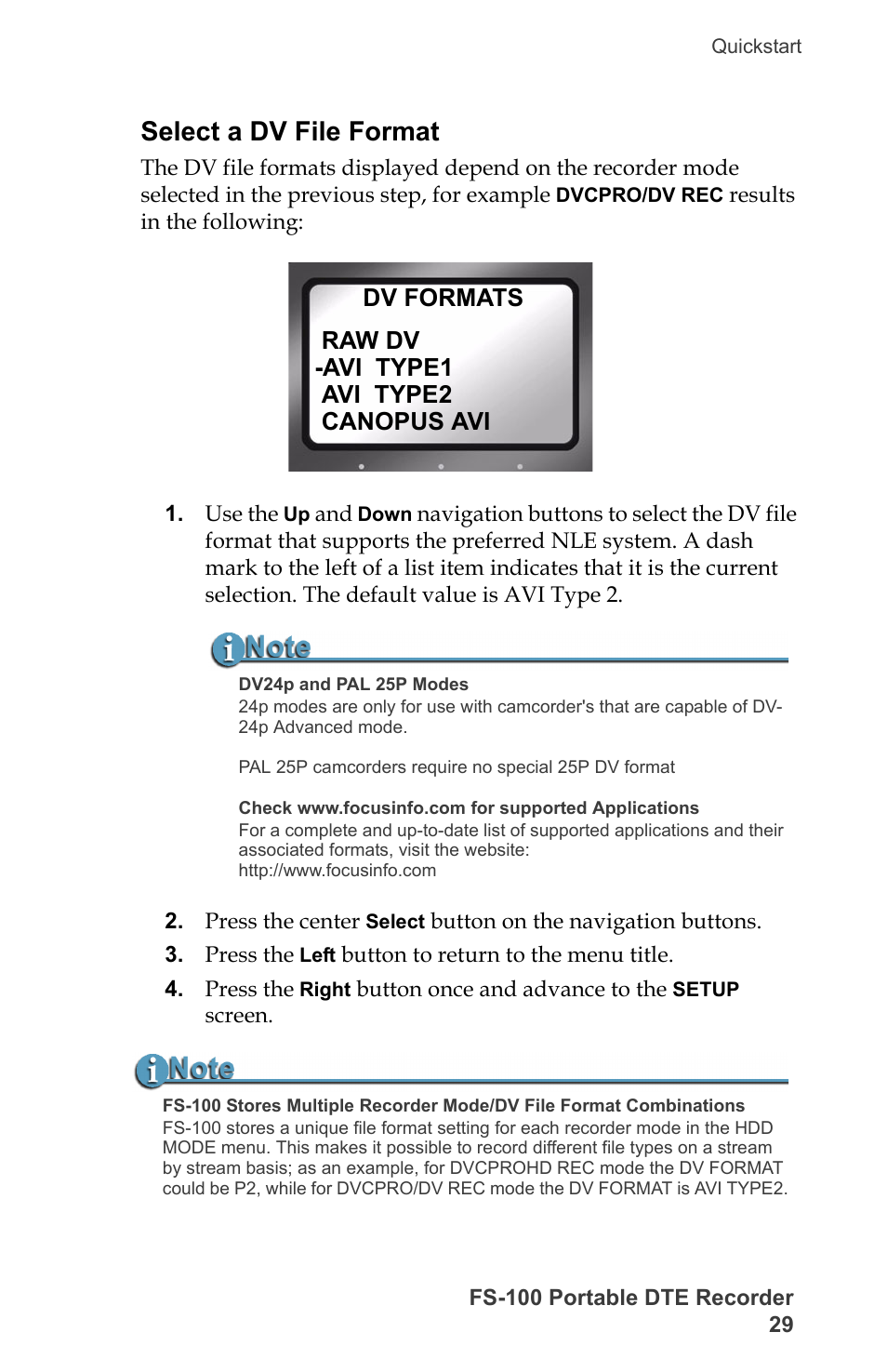 Select a dv file format | FOCUS Enhancements DVCPRO/DV User Manual | Page 47 / 162