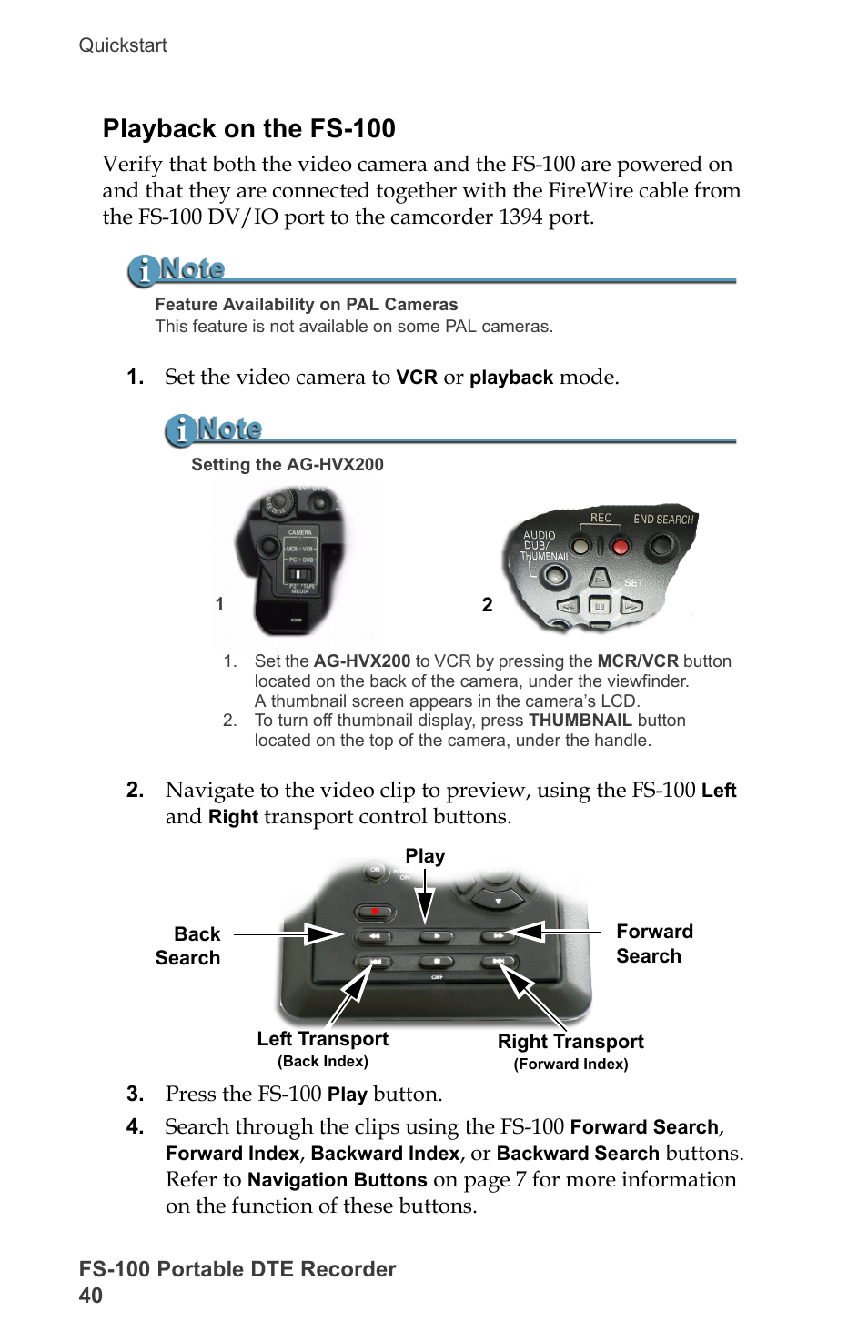 Playback on the fs-100 | FOCUS Enhancements DVCPRO/DV User Manual | Page 58 / 162