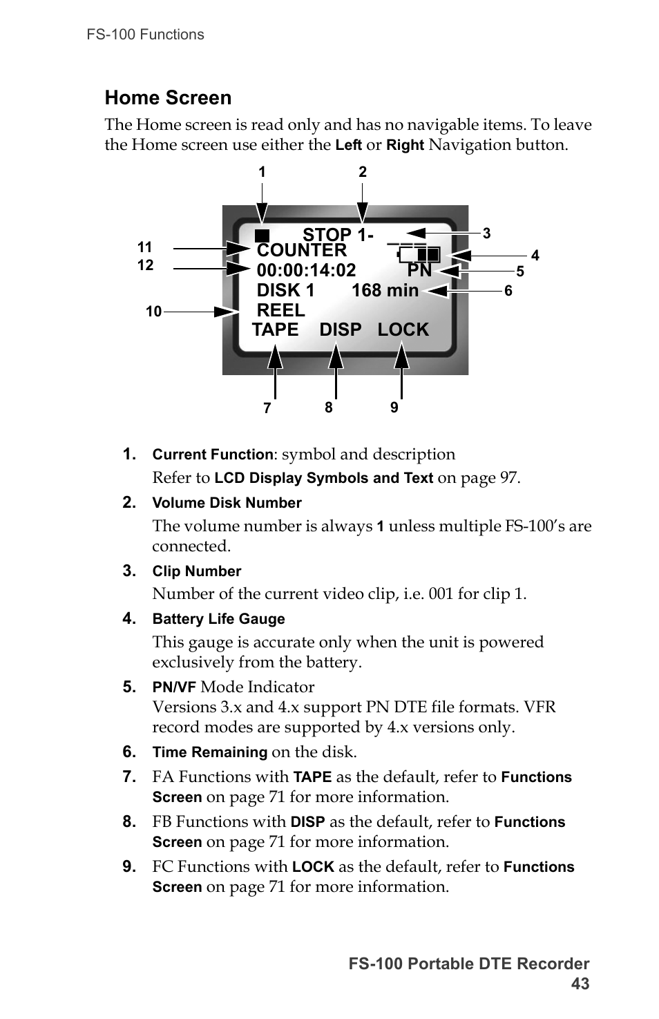 Home screen | FOCUS Enhancements DVCPRO/DV User Manual | Page 61 / 162