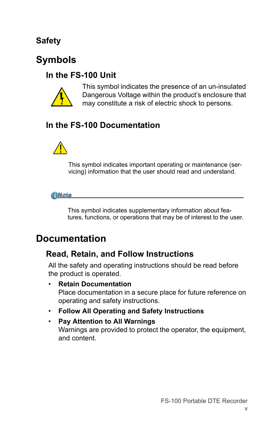 Symbols, Documentation | FOCUS Enhancements DVCPRO/DV User Manual | Page 7 / 162