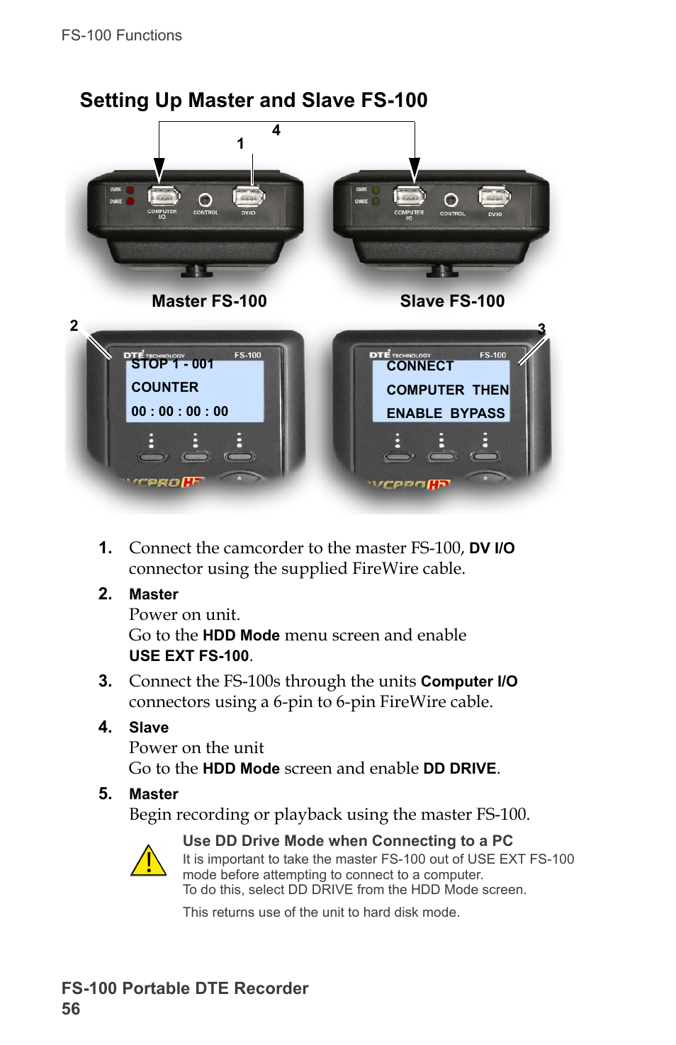 Setting up master and slave fs-100 | FOCUS Enhancements DVCPRO/DV User Manual | Page 74 / 162